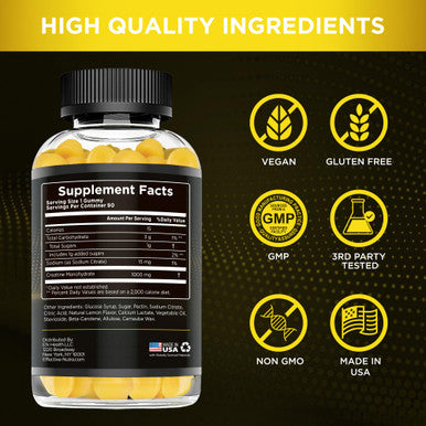 Creatine Monohydrate Gummies 5g - Vegan Creatine Gummies for Men & Women - Creatine Chews for Strength, Muscle, Energy, Endurance - Natural Lemon Flavor (90ct)