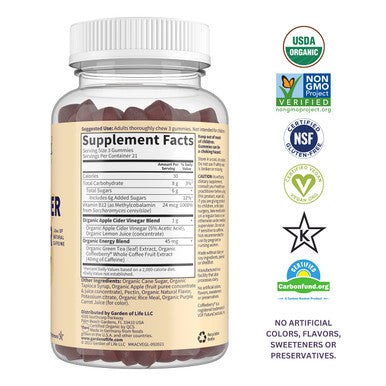Garden of Life Mykind Organics Apple Cider Vinegar Energy Gummies - Usda Organic Acv Gummy Vitamins For Energy With Vitamin B12 Coffeeberry Green Tea - 63 Vegan Gummies For Mental Focus & Clarity