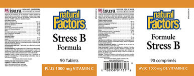 Natural Factors Stress B Formula Plus 1000mg of Vitamin C Support for Energy Normal Nerve Function 90 Tablets