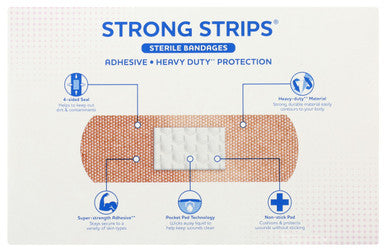 Rite Aid Strong Strips Bandages With Absorbent Non Stick Pad 1" X 3 1/4" - 60 Count | Wound Care And First Aid