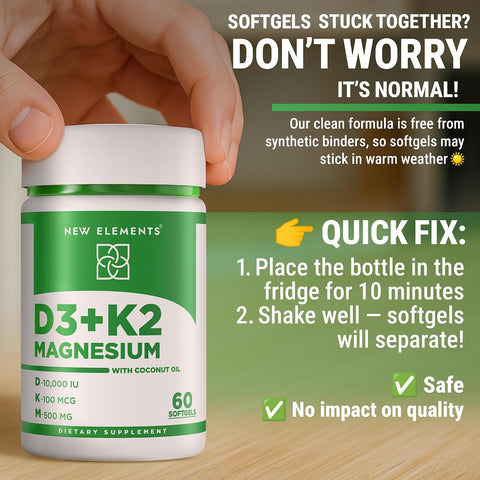 Elements Vitamin D3 K2 10000 Iu With Magnesium Glycinate 500Mg - Bone Health Immune Support Energy & Mood - Non-Gmo Gluten- Sugar- Softgels For Women & Men (60 Softgels)