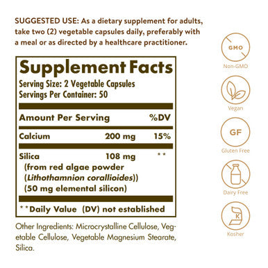 Solgar Oceanic Silica From Red Algae 25 Mg 100 Vegetable Capsules - Excellent Source Of Calcium Supports Bone Health - Non-Gmo Vegan Gluten Free Dairy Free Kosher - 50 Servings