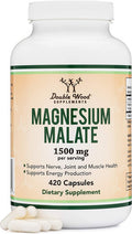 Magnesium Malate Capsules 420 Count 1500mg Per Serving Magnesium Bonded to Malic Acid Third Party Tested Vegan Friendly Gluten Manufactured in The USA by Double Wood Supplements