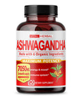 Organic Ashwagan Capsules Equivalent to 7050mg - Maximum Potency with L-Theanine Turmeric Rhodiola St. John's Wort Increase Strength Focus Mood Sleep Support - 90 Days Supply