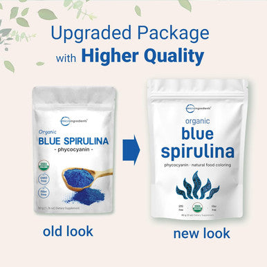 Micro Ingredients Organic Blue Spirulina Powder (Phycocyanin Extract) 60 Servings - No Fishy Smell 100% Vegan Protein from Blue-Green Algae Natural Luminous Food Coloring for Smoothies Baking Drinks & Cooking