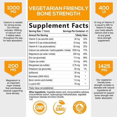 Calcium Supplement - 3X Calcium Plus Vitamin D3 & Magnesium for Bone Health & Immune Support - Nature's Vitamins C & D Supplement, Gluten Free Calcium Bone Strength Tablets 120 Count
