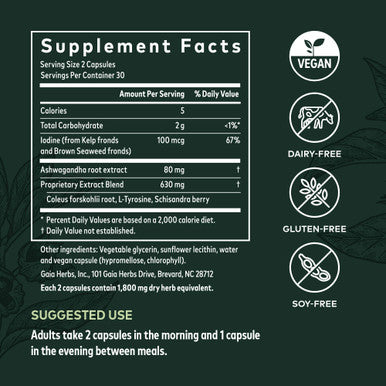 Gaia Herbs Thyroid Support Liquid Phyto Capsules, 60 Vegetarian Capsules