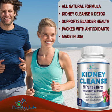 YUMMYVITE Herbal Kidney Cleanse With Cranberry Extract, Astralagus - 21 Fruits & Herbs - Detox & Cleanse Urinary Tract & Bladder Health, Kidney Support, 60 Vegan Capsules