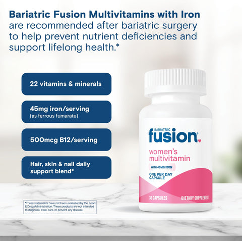 Bariatric Fusion Bariatric Multivitamin with Iron for Women Hair Skin and Nails Blend for Hair Loss After Bariatric Surgery and GLP1 30 Capsules 1 Month Supply