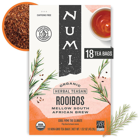 Numi Organic Rooibos Tea, 18 Herbal Tea Bags, Caffeine Free | South African Red Tea with Deep Earthy Vanilla Taste