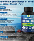 6-In-1 Liposomal Vitamin D3 K2 Calcium Supplement - Plant Based Calcium 600Mg With Vegan Vitamin D 5000 Iu + Vitamin K2 Mk7 + B12, Algae Calcium Magnesium Zinc For Bone, Hear-T, Max Absorption, 1Pack