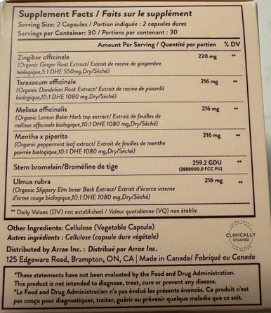 Arrae Fast-Acting Bloating Relief Digestive Enzymes All Natural Bloat Gas & Indigestion Relief Capsules 60 Count