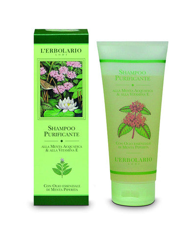 L'Erbolario Purifying Shampoo - Deep Cleanser For All Hair Types - With Water Mint And Vitamin E - Blended With Essential Oil Of Peppermint - Deodorizing Shampoo To Keep Odors At Bay - 6.7 Oz