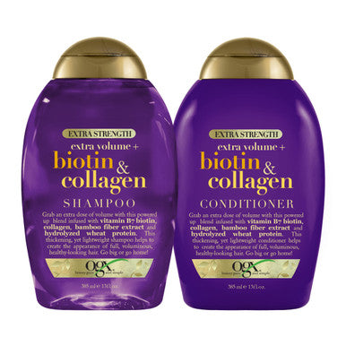 Ogx Thick & Full + Biotin & Collagen Extra Strength Volumizing Shampoo & Conditioner With Vitamin B7 & Hydrolyzed Wheat Protein For Fine Hair. Sulfate- Surfactants For Fuller Hair 13 Fl Oz