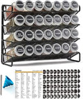 Spice Rack Organizer for Countertop,Xpatee 2-Tier Foldable Metal Rust-Proof Standing Large Seasoning Storage Shelf with Guardrail and Mesh Design for Kitchen Cabinet Bathroom Living Room Pantry, Black