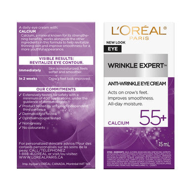 L'Oreal Paris Wrinkle Expert 55+ Anti-Wrinkle Eye Cream With Calcium Reduce Crow'S Feet 0.5 Oz