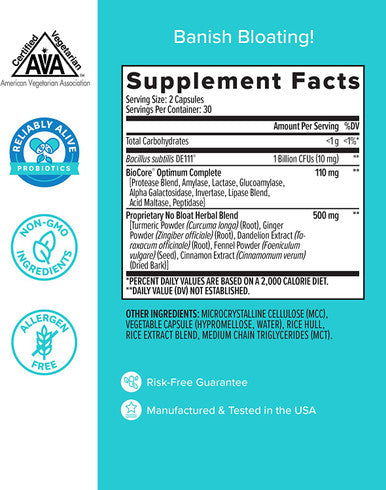 Zenwise No Bloat Supplement with Probiotics Turmeric and Digestive Enzymes Bloating and Gas Relief Ginger Dandelion and Cinnamon to Improve Digestion for Women Men Vegan Formula 60 Count