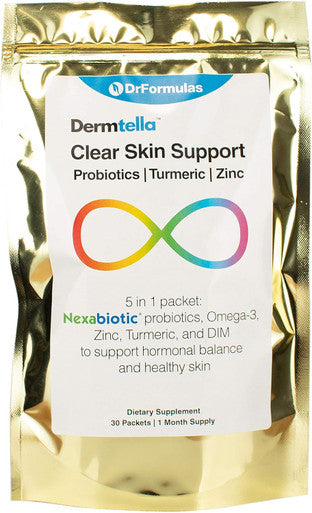 Drformulas Dermtella Clear Skin Support Packs Pills With Zinc, Probiotics & Dim Supplements For Women, Teens & Men With Nexabiotic Probiotics, Turmeric, Fish Oil, 1 Month Supply