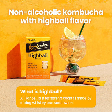 Teazen Highball Flavored Cocktail Mixers Mocktail Drink Mixers Electrolyte & Hydration Drink Mix Sugar Low Calorie Prebiotics 10 Sticks 1.76oz