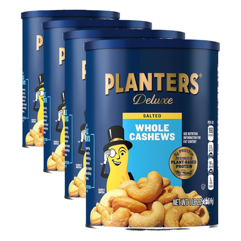 PLANTERS Deluxe Lightly Salted Cashews, Plant Based Protein, 18.25Oz (1 Ct) | Whole Roasted Cashews. Snacks for Adults. Resealable Canister. Plant Based Protein Snack. Pantry Staples