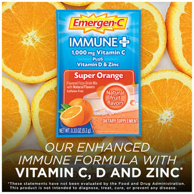 Emergen-C Immune+ Drink Mix with 1000 mg Vitamin C Plus Vitamin D and Zinc Super Orange