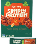 Simply Protein - Crispy Bars Variety Pack, Peanut Butter + Dark Chocolate Almond - Plant Based Protein Bars - 13g Protein, 2g Sugar, 7g Fiber - Vegan, Gluten Free, Non GMO - 16 Bars, 2 Boxes