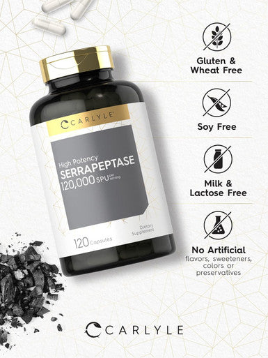 Carlyle Serrapeptase 120000 SPU | 120 Capsules | Supports Sinus Health | Gluten Enzyme Supplement