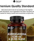 Ashwagandha Ksm-66 And Lions Mane Capsules - High Strength 2000Mg Ksm-66 Ashwaghandha Root Extract And Lions Mane Mushroom Extract - 120 Vegan Capsules With Black Pepper - Uk Made By Leaf