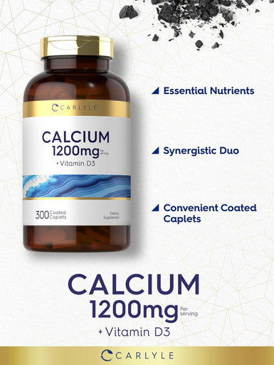 Carlyle Calcium 1200mg with Vitamin D3 | 300 Caplets | Non-GMO Gluten and Vegetarian