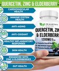 1200Mg Quercetin, Zinc & Elderberry Supplement Antioxidant For Seasonal Sinus Relief, Immune System & Cardiovascular Health Maintains Inflammatory & Immune Responses 120 Capsules Men & Women