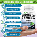 1200Mg Quercetin, Zinc & Elderberry Supplement Antioxidant For Seasonal Sinus Relief, Immune System & Cardiovascular Health Maintains Inflammatory & Immune Responses 120 Capsules Men & Women