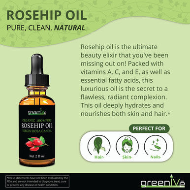 Greenive Rosehip Oil Rosa Canina 100% Pure Cold Pressed Virgin Oil (32 Fl Oz)