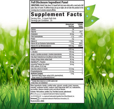 Irwin Naturals Brain Awake Max 3 + Nitric Oxide Booster 60 Count