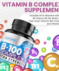 Built Nature Vitamin B Complex - All B Vitamins B1, B2, B3, B5, B6, B7, B9, B12, Folic Acid, Vitamin C - Super B-100 Supplement - Immune, Energy & Metabolism Support, Vegan, Non-Gmo, Gluten Free, 60 Capsules