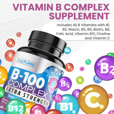 Built Nature Vitamin B Complex - All B Vitamins B1, B2, B3, B5, B6, B7, B9, B12, Folic Acid, Vitamin C - Super B-100 Supplement - Immune, Energy & Metabolism Support, Vegan, Non-Gmo, Gluten Free, 60 Capsules