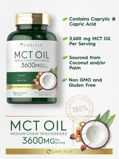 Carlyle MCT Oil Capsules 3600 mg | 70 Softgels | Keto Coconut Oil Pills | Non-GMO & Gluten Supplement