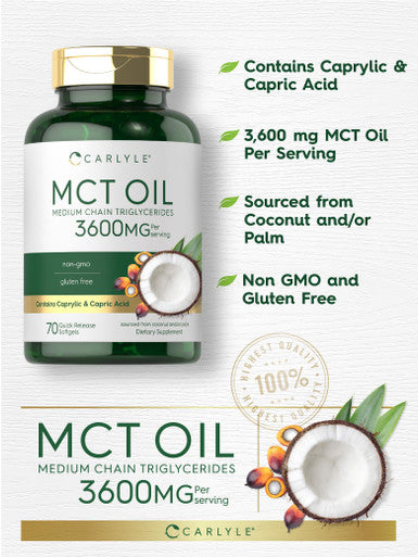 Carlyle Mct Oil Capsules 3600 Mg | 70 Softgels | Keto Coconut Oil Pills | Non-Gmo & Gluten Free Supplement