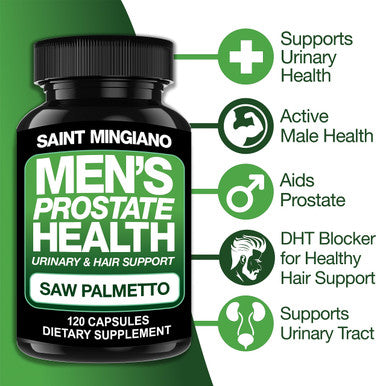 Saint Mingiano Men'S Prostate Health - 120 Capsules Of Advanced Prostate Supplements For Men With Saw Palmetto, Supporting Urinary Function And Hair Health 3 Months Supply Of Natural Herbal Supplements