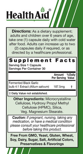 Black Garlic, 30 Ct, Once Daily, Odorless, No Aftertaste, Potent Extract, Rich In S-Allylcysteine, Vegan