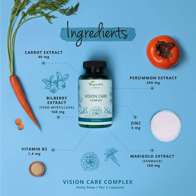 Eye Vitamins VegaveroÃƒâ€šÃ‚Â® | Lutein, Zeaxanthin, Bilberry, Beta Carotene Extracts, Vitamin B2 & Zinc | 120 Vegan Capsules