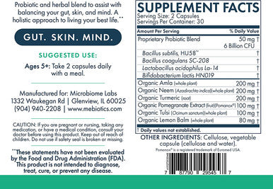 Mebiotics Probiotic & Herbal Supplement Oily 1 - Bacillus Coagulans + Ginger Root for Skin + Gut Health - Oral Probiotics to Support Gut, Mind, & Skin - for Oily Skin Types (60 Capsules)