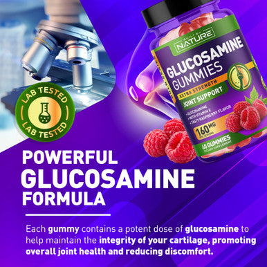 Built Nature Glucosamine Gummies With Vitamin E - Advanced Joint Support Gummy Supplement, High Potency Antioxidant & Inflammatory Response, Comfort For Back, Knees, Hands, Non Gmo, 60 Extended Delivery Gummies
