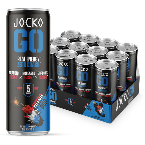 Jocko GO Energy Drink - Keto, Vitamin B12, Vitamin B6, Electrolytes, L Theanine, Magnesium- Energy Boost, Sugar Free Nootropic Monk Fruit Blend - 12 Pack (Pink Lemonade)
