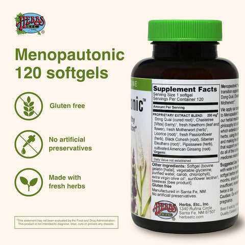 Herbs Etc. Menopautonic Softgels - Essential Supplement For Women - Hormonal Transition Support Supplement - Menopausal Support With Dong Quai & Motherwort - 120 Softgels (120 Servings)