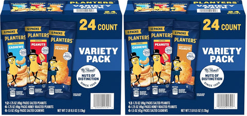 PLANTERS Variety Pack, Salted Cashews, Salted Peanuts & Honey Roasted Peanuts, On-the-Go Nut Snacks, Individually Packed Snacks, Mixed Nuts, Kosher, (36 Count)