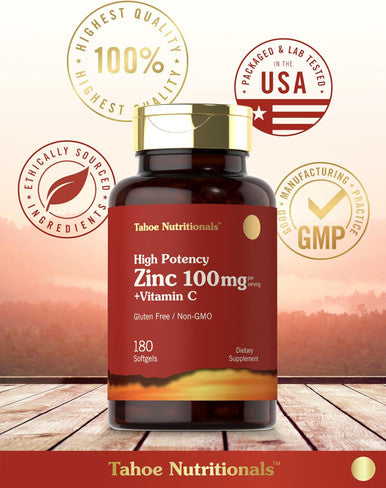 Carlyle Zinc Supplement 100Mg With Vitamin C 180 Softgels Non-Gmo, Gluten Tahoe Nutritionals