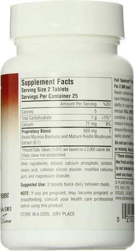Planetary Herbals Full Spectrum Reishi Mushroom Tablets, 460 mg, 50 Count