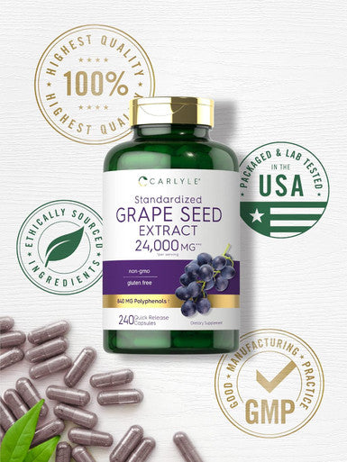 Carlyle Grape Seed Extract 24000 mg Equivalent 240 Capsules | Maximum Strength Standardized Extract | Non-GMO Gluten