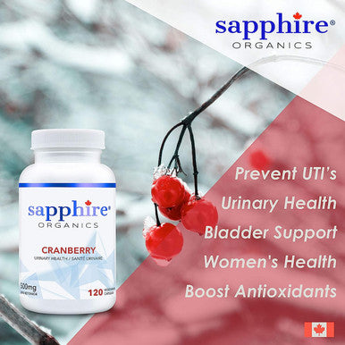 Sapphire Organics - Cranberry, ZERO Fillers, Pure ORGANIC, 120 Veggie Capsules, High Concentration 500mg, Made in Canada