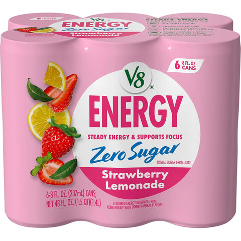 V8 Energy Strawberry Banana Juice Energy Drink, 8 fl oz Can (24 Pack)